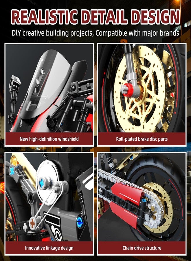 WINGIFT مجموعة بناء دراجة نارية WINGIFT بمقياس 1:8، 426 قطعة، مجموعة بناء نموذج دراجة نارية قابلة للتجميع، مجموعة مكعبات لعبة دراجة نارية للأولاد والبنات، هدية عيد ميلاد أو عيد الميلاد للبالغين والمراهقين والأطفال من 8 إلى 14 عامًا فأكثر - Image 5